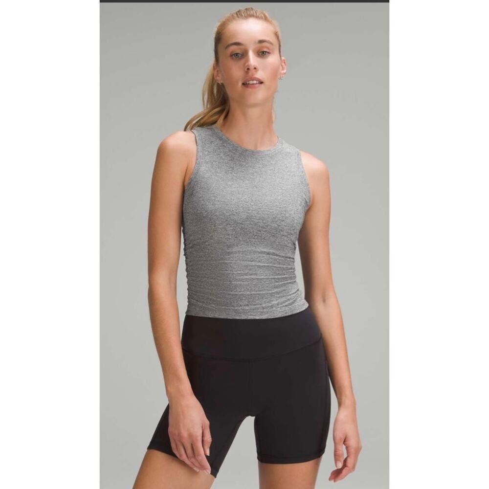 lululemon License to Train Tight-Fit Tank Top Heathered Black W1EN0S Size 8